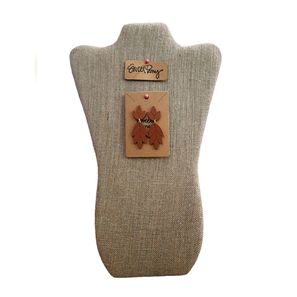 Vintage Style Leaf Earrings Rust Brown Mauve Fall - Picture 2 of 2